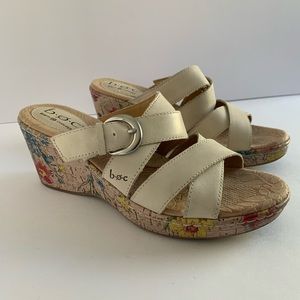 Cream leather wedge sandals